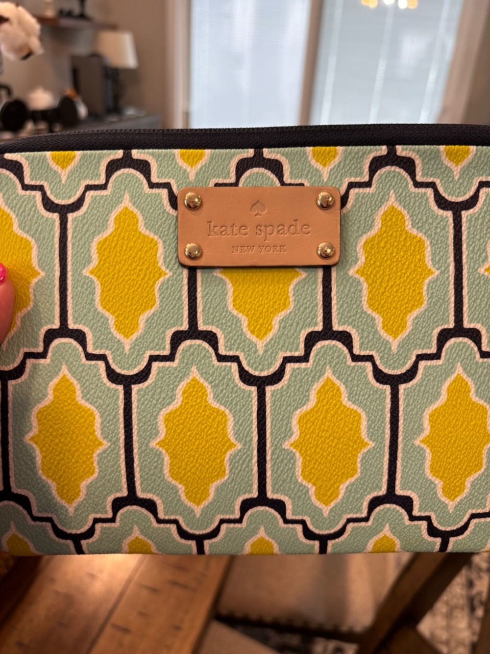kate spade Yellow and Mint Geometric Cosmetic Pouch